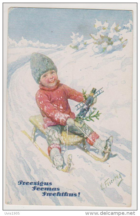 K.Feiertag.Boy On Cart With Chimneysweeper Doll.Christmas. - Feiertag, Karl