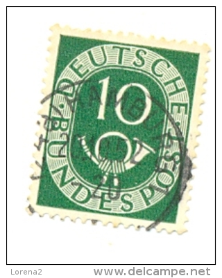 2-alef14. Sello Usado Alemania Federal. Yvert Nº 14. Básica. Cuerno Postal - Autres & Non Classés
