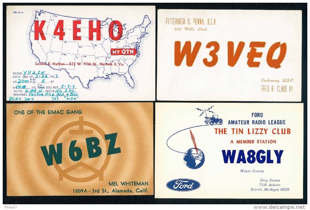Carte QSL Radio Amateur - USA - 10 Different Cards ---- Scan Of Front And Back Side - Radio-amateur