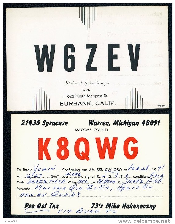 Carte QSL radio amateur - USA - 10 different cards ---- scan of front and back side