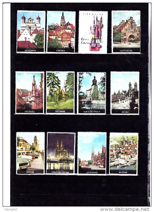 LOT DE 12 VIGNETTES TOURISME COULEURS  ALLEMAGNE - EGLISES  ET CATHEDRALES - Erinnofilie