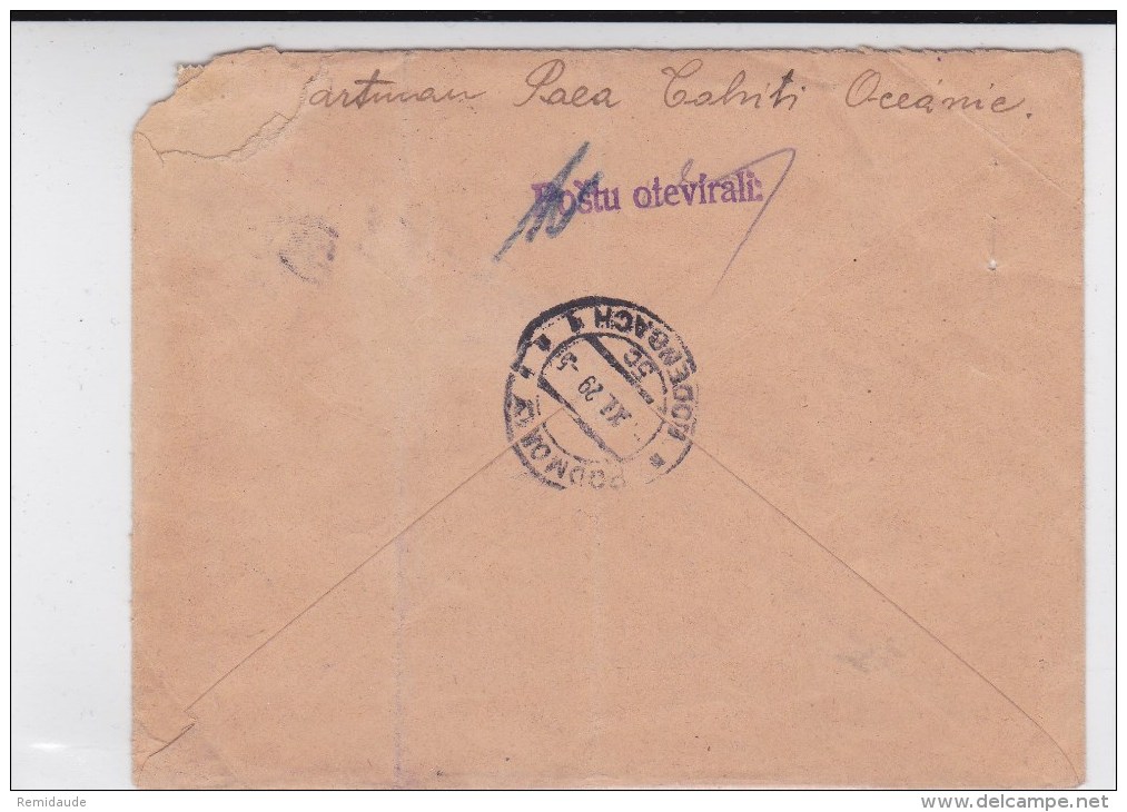 OCEANIE - 1929 - YVERT N°66 SEUL Sur ENVELOPPE RECOMMANDEE De PAPEETE Pour BRNO (TCHECOSLOVAQUIE) - Storia Postale