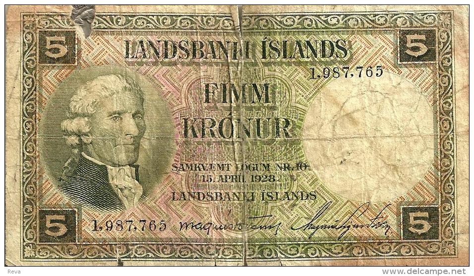 ICELAND 5 KRONUR GREEN MAN FRONT & BUILDING BACK DATED LAW OF 15-04-1928 VG P.32a READ DESCRIPTION !! - Islande