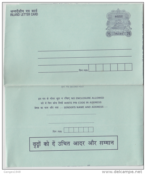 India  Give Proper Respect To Older Persons  Private Printer CSP Printed Inland Letter Card # 56166  Inde Indien - Inland Letter Cards