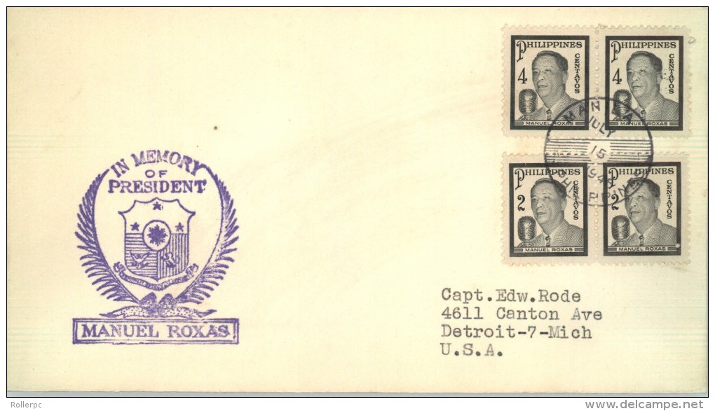 080040  Sc  525  & 526  FDC [PRESIDENT MANUEL ROXAS MOURNING]   [TAPE MARK] - Philippines