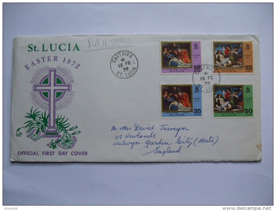 ST. LUCIA 1972 EASTER  FIRST DAY COVER TO ENGLAND - St.Lucia (...-1978)