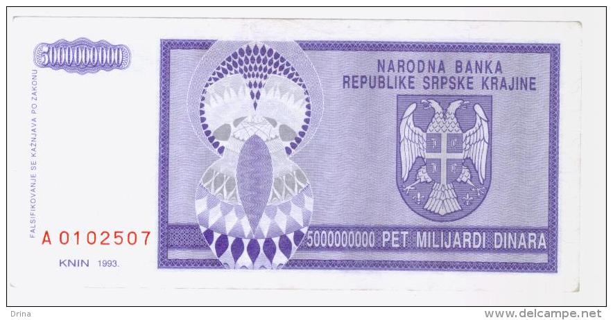 Srpska Krajina - Knin; Bankonote 5 000 000 000 Dinara 1993(Pick-R18) - Croatia