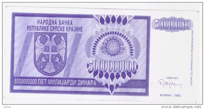 Srpska Krajina - Knin; Bankonote 5 000 000 000 Dinara 1993(Pick-R18) - Croatia