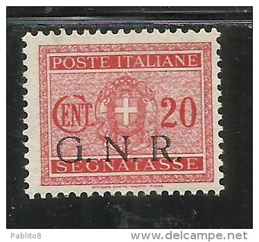 ITALIA REGNO ITALY KINGDOM RSI G.N.R. 1944 SEGNATASSE TAXES TASSE GNR CENT. 20 MNH FIRMATO SIGNED VARIETA' VARIETY - Impuestos