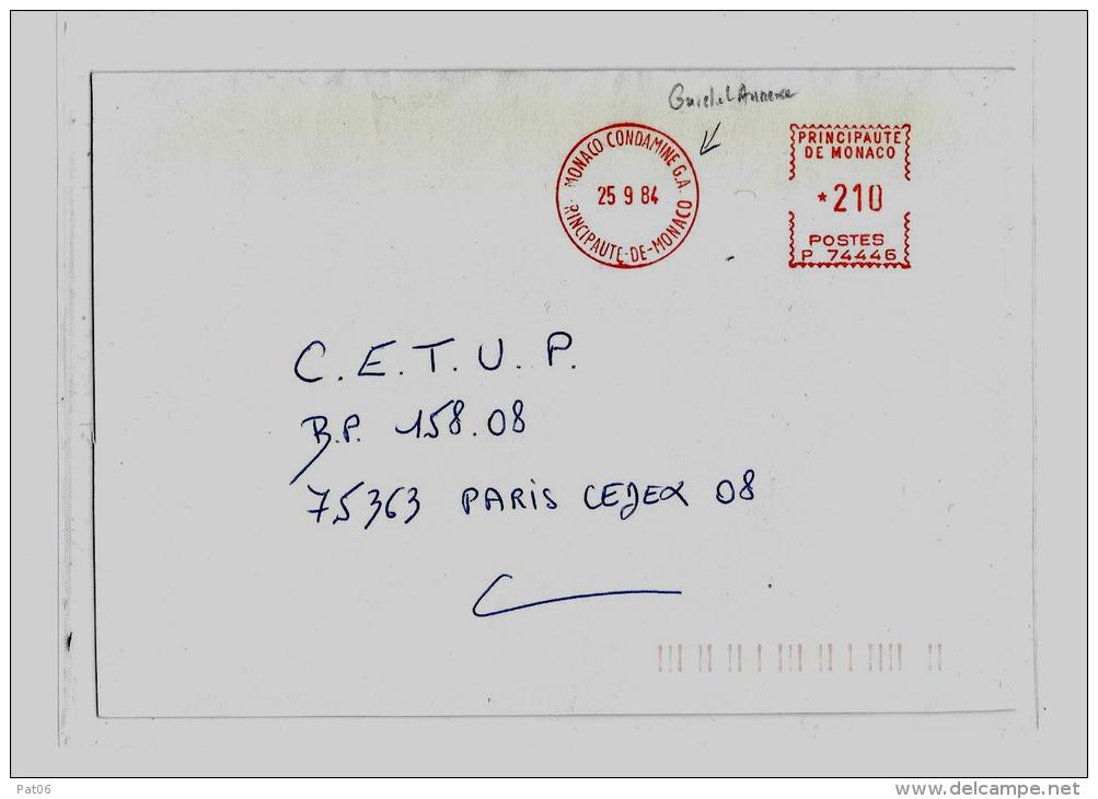 MONACO CONDAMINE  G.A. &ndash; 25.9.84Obl. Affrancht. Mécanique à 2F10LES Urgent (Tarif Du 2.7.1984) - Poststempel