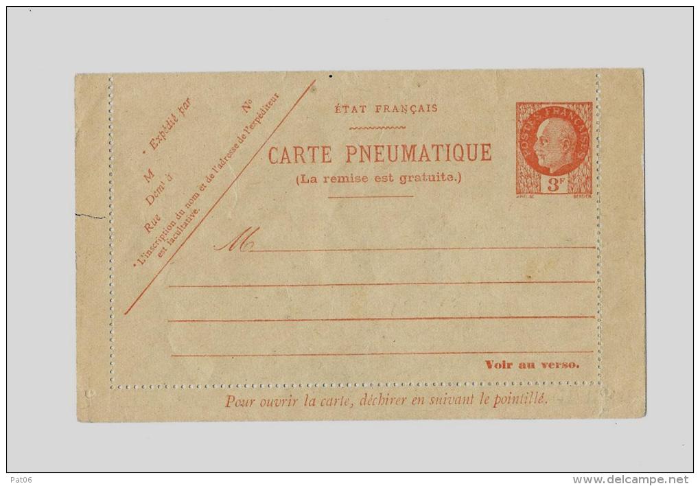 ENTIERSPOSTAUX NEUFSPETAIN Type BersierE.P.  CL Pneu  (ST.N°I1/Ind.8) &ndash; 1F  -  Emis. De 1943 Orange S. Papier Vert - Pneumatiques