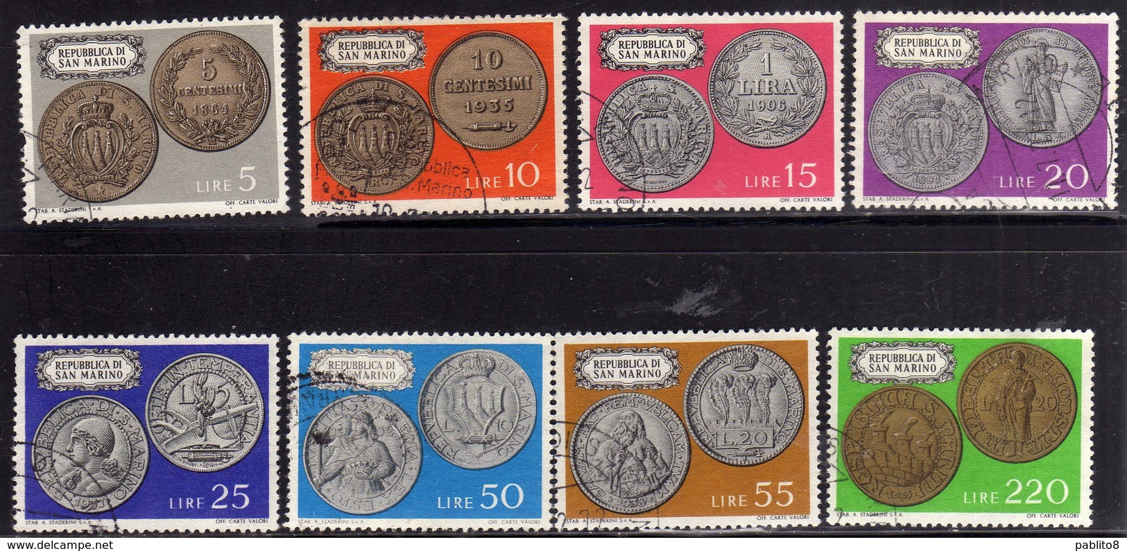 REPUBBLICA DI SAN MARINO 1972 MONETE COINS SERIE COMPLETA COMPLETE SET USATA USED OBLITERE' - Used Stamps