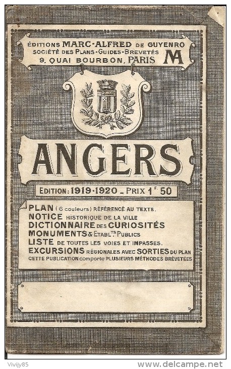 49 - ANGERS - Plan Guide Historique édition 1919/1920 Pas Très Courant - Frankreich