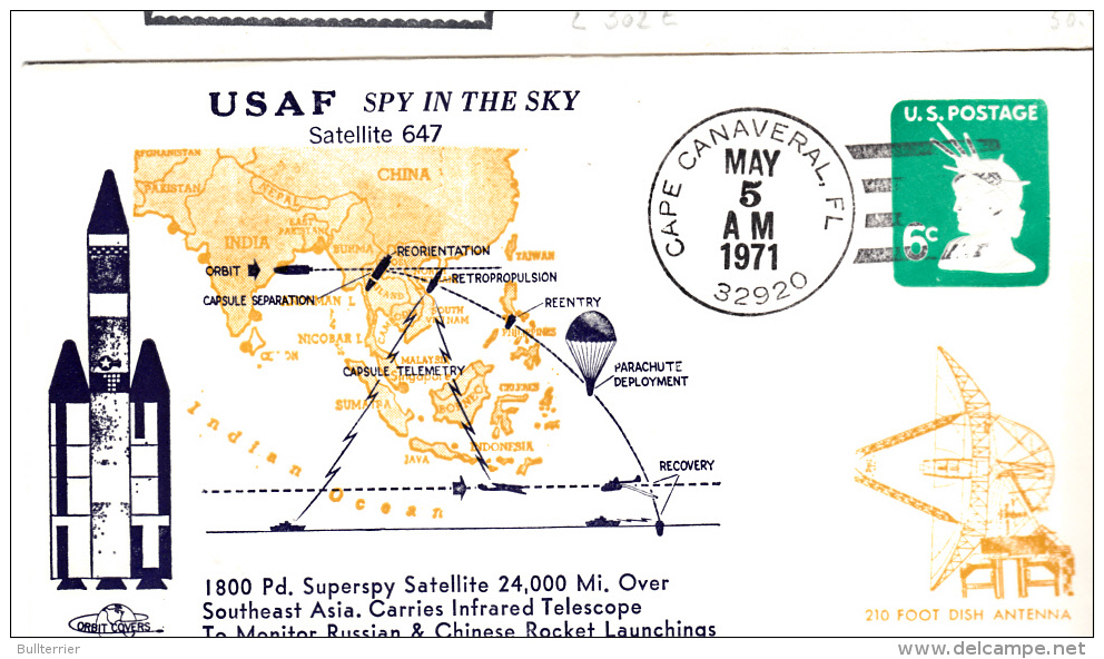 SPACE - USA - 1971-  SATELLITE 647 /SUPERSPY   SATLLITE   COVER WITH  CAPE CANAVERAL   POSTMARK - Etats-Unis