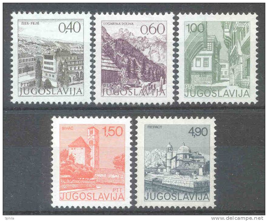 Jugoslawien – Yugoslavia 1976/80 5 Tourism Def. Perf 13¼ On Semi-gloss Gum; Mi.1481II, 1482 II, 1646, 1661 A, 1662 A - Collections, Lots & Séries