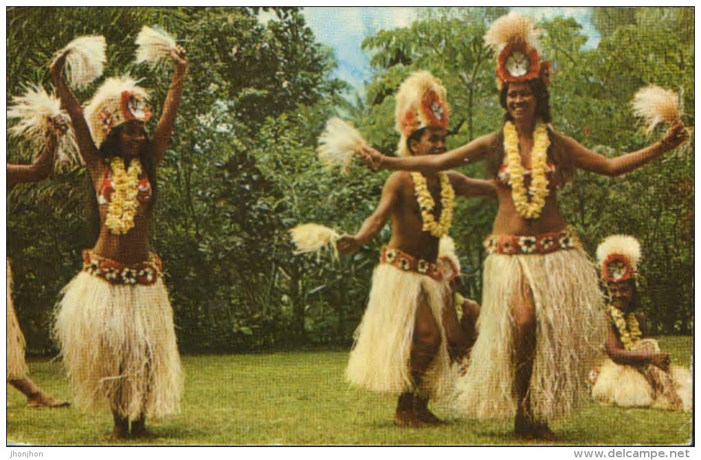 Thaiti- Postcard Writter And Circulated -Tahiti - Folklore Tahitian Dancers With The Group Heiva- 2/scans - Tahiti