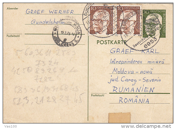 PRESIDENT STAMPS ON PC STATIONERY, ENTIER POSTAL, 1973, GERMANY - Cartes Postales - Oblitérées