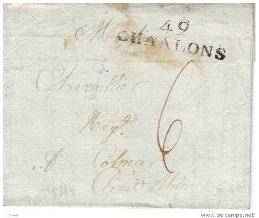 Chalons 51 Marne - MP 49 CHAALONS - 45x12 - Lettre Du 20-09-1814 - 1801-1848: Précurseurs XIX