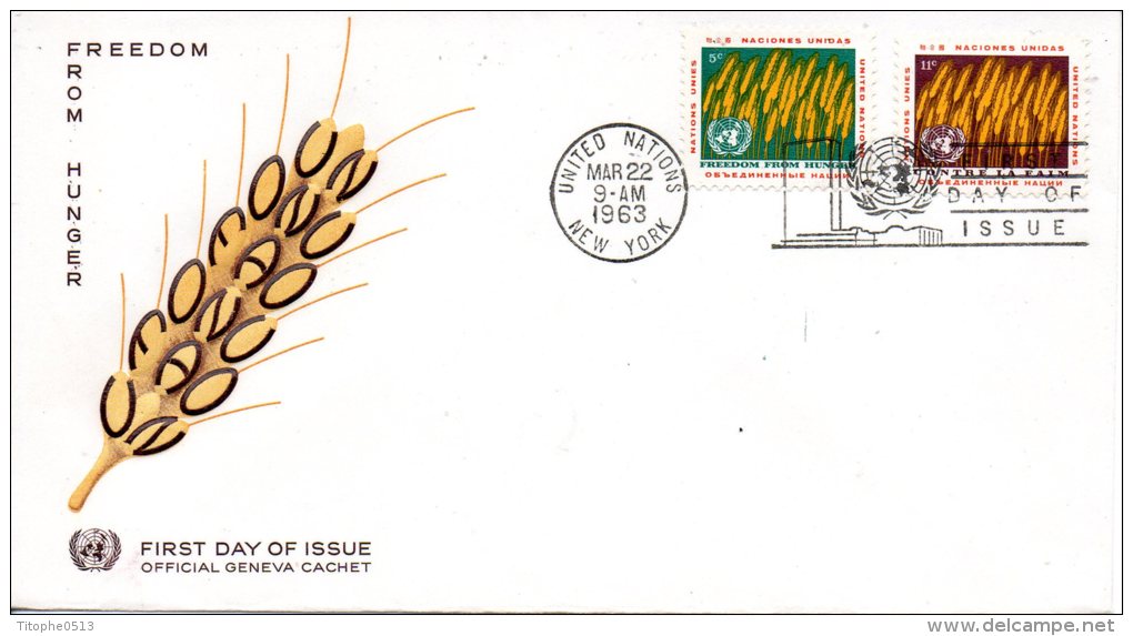 ONU New-York. N°112-3 De 1963 Sur Enveloppe 1er Jour (FDC). Campagne Mondiale Contre La Faim. - Contre La Faim