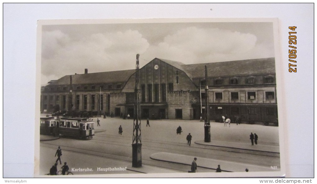 AK Karlsruhe - Hauptbahnhof Vom 19.12.1940 Mit Bahnpoststempel Zug 269 Von Frankfurt - Karlsruhe