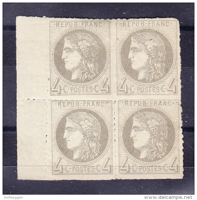 Bloc De 4 - Ceres 4 Centimes (1timbre **) BdF Gauche Perforation Privée Attestation Weid + Sign Bühler - 1871-1875 Cérès