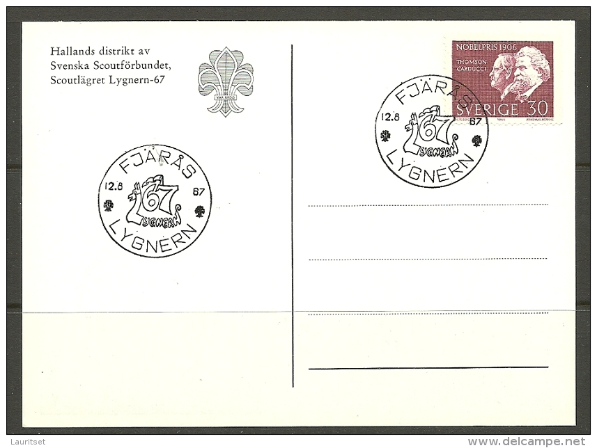 SCHWEDEN Sweden 1967 Special Scouting Camp Cancel Sonderstempel Auf Dem Postkarte Lygnern - Lettres & Documents