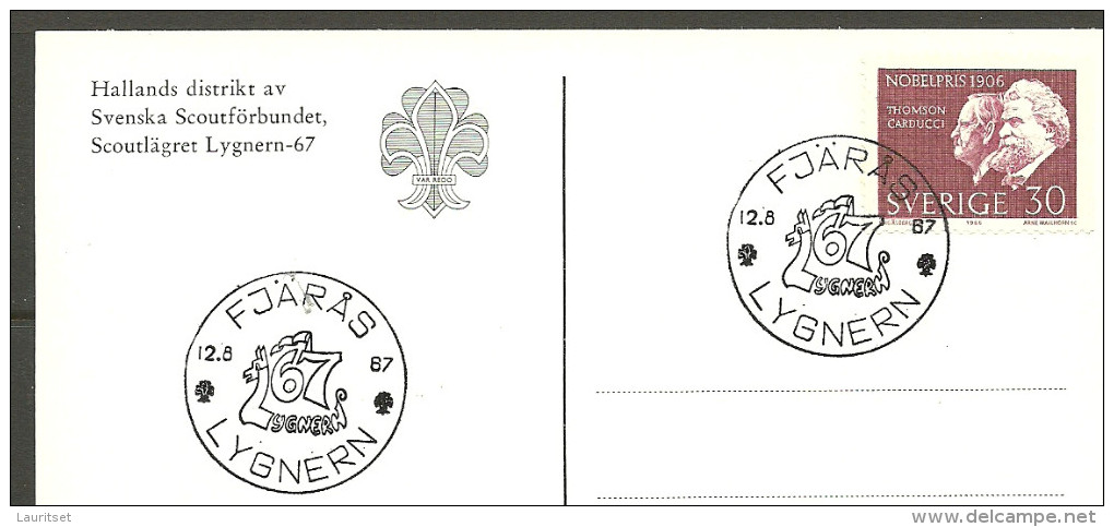 SCHWEDEN Sweden 1967 Special Scouting Camp Cancel Sonderstempel Auf Dem Postkarte Lygnern - Lettres & Documents