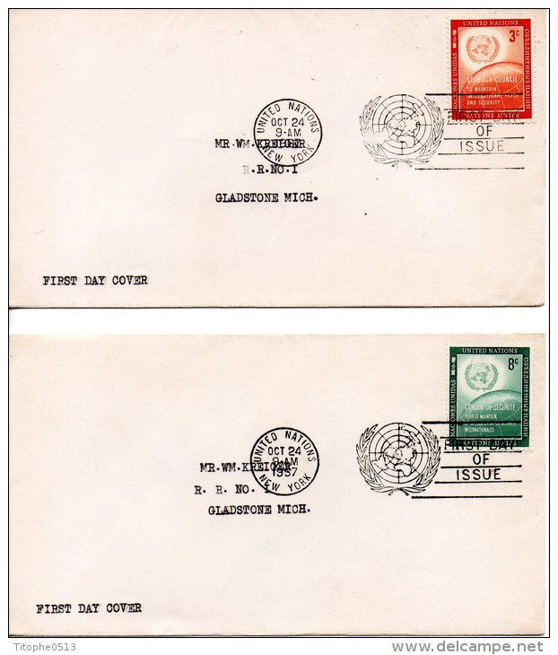 ONU New-York. N°27-8 De 1954 Sur 2 Enveloppes 1 Er Jour (FDC's). OIT. - ILO