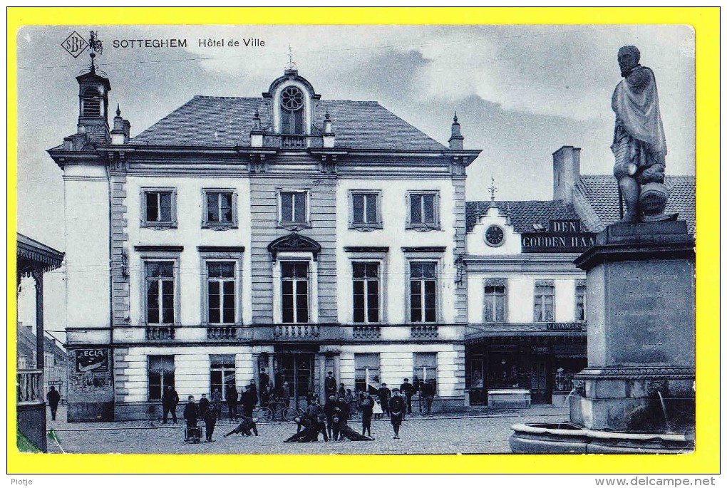 * Zottegem - Sotteghem (Oost Vlaanderen - Gent) * (SBP, Nr 9) Hotel De Ville, Town Hall, Stadhuis, Café, Animée, Rare - Zottegem