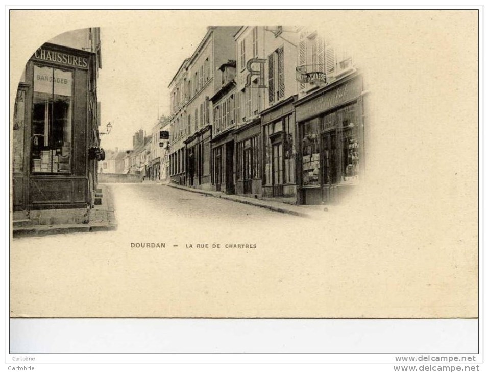 91-DOURDAN-La Rue De Chartres-Carte PRECURSEUR Comme Neuve-Commerces - Dourdan