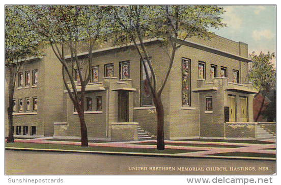 Nebraska Hastings United Brethren Memorial Church Curteich - Hastings