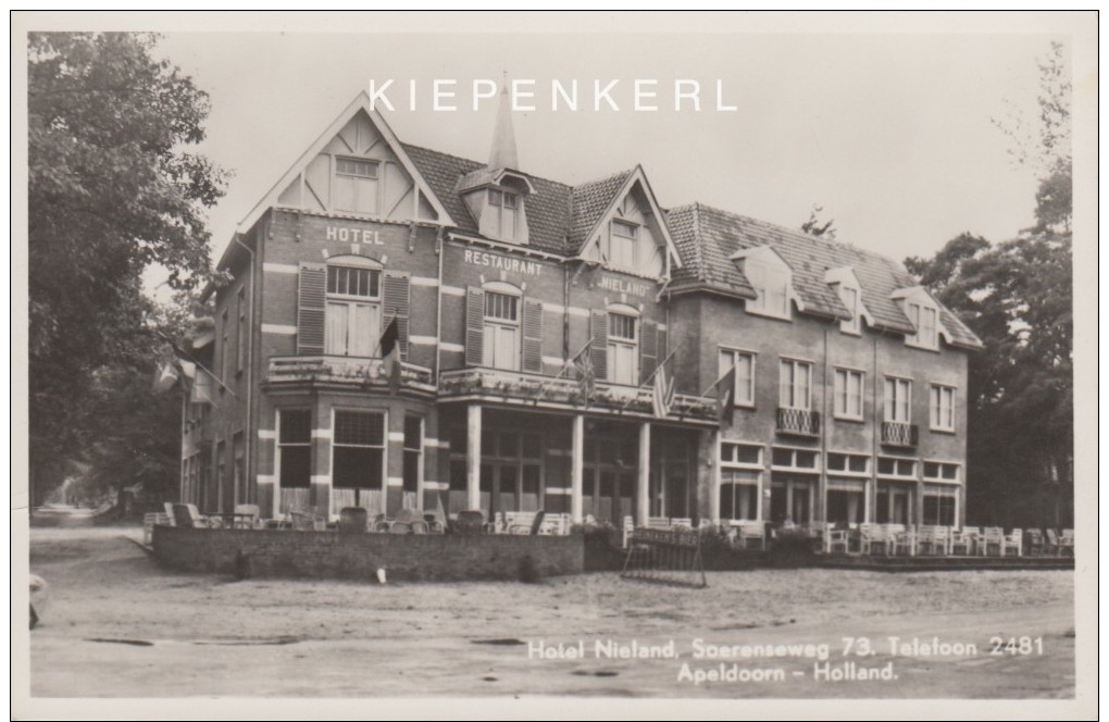 Echte Foto Gelderland HOTEL RESTAURANT NIELAND SOERENSEWEG APELDOORN ROND 1953 / HEINEKEN FIETSREK VOOR DE INGANG - Apeldoorn