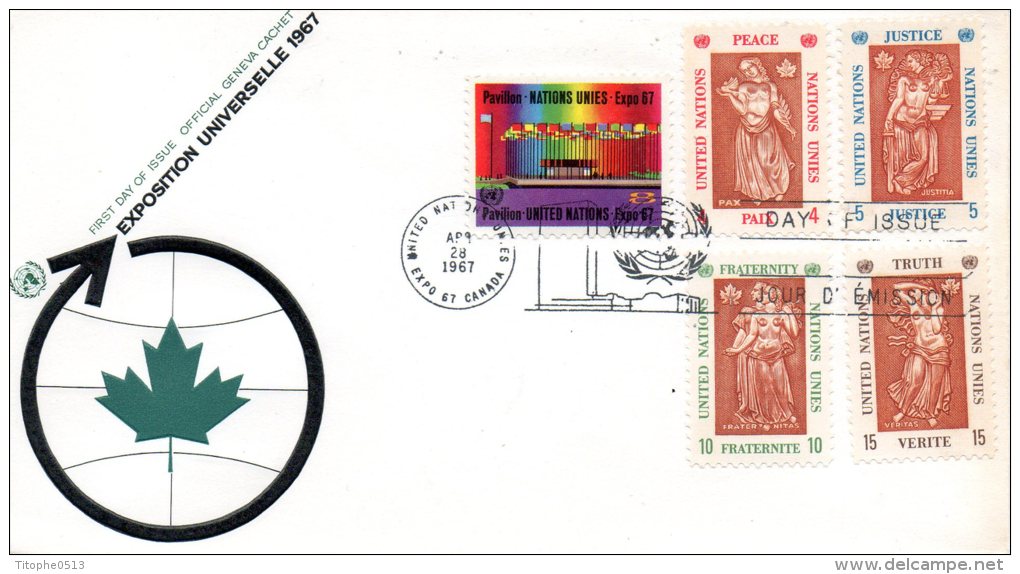 ONU New-York. N°165-9 De 1967 Sur Enveloppe 1er Jour (FDC). Exposition Universelle De Montréal. - 1967 – Montréal (Canada)
