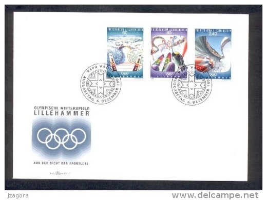 WINTER OLYMPIC OLYMPISCHE WINTERSPIELE LILLEHAMMER 1994 LIECHTENSTEIN 1993 FDC  SKI JUMPING BOB SLALOM MI 1076 - 1078 - Invierno 1994: Lillehammer