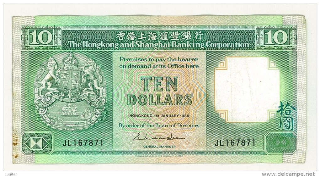 HONG KONG - 10 DOLLARS - TEN DOLLARS - JL167871 - HONG KONG SHANGHAI BANKING CORPORATION - Hong Kong