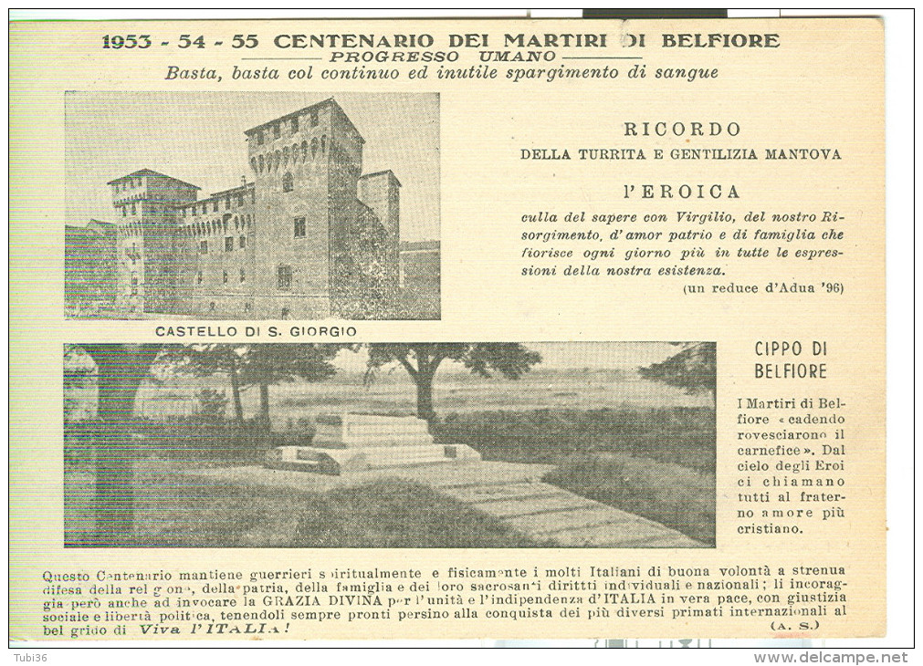 ESPERANTO, CARTOLINA-FOTO PER L'ITALIA DEMOCRATICA,MARTIRI DI BELFIORE, TIMBRO POSTE MANTOVA, VIAGGIATA 1955, - Esperanto