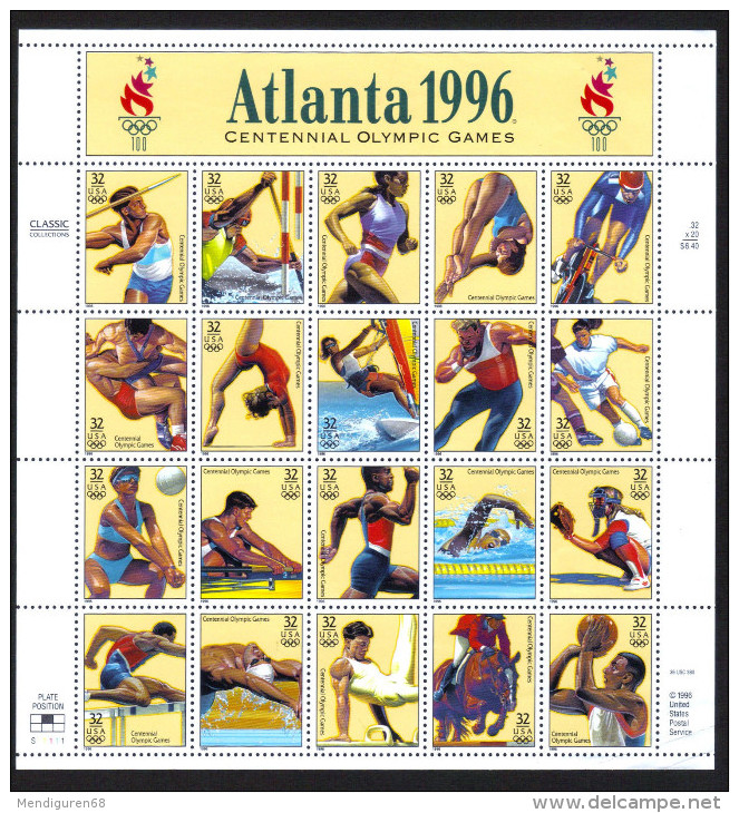 USA 1996 Atlanta 96 Centennail Olympic Games Sheet Of 20 $ 6.40 MNH SC 3068sp YV BF-2490-2509 MI SH2705-24 SG MS3184-203 - Hojas Completas