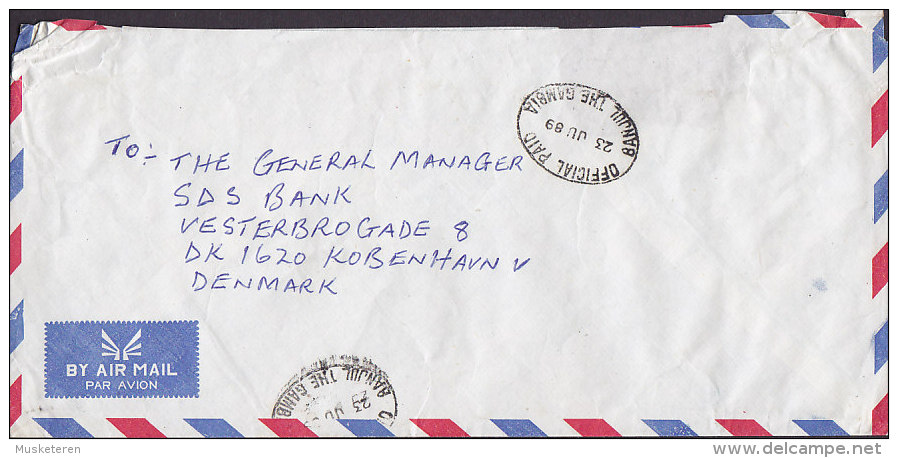 Gambia By Air Mail OFFICE PAID BANJUL THE GAMBIA 1989 Stampless Cover Brief To Denmark (2 Scans) - Gambia (1965-...)