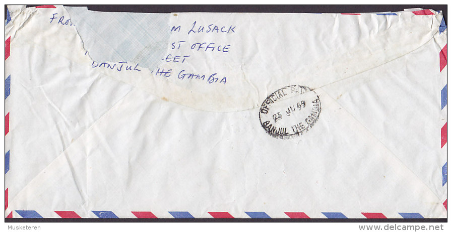 Gambia By Air Mail OFFICE PAID BANJUL THE GAMBIA 1989 Stampless Cover Brief To Denmark (2 Scans) - Gambie (1965-...)