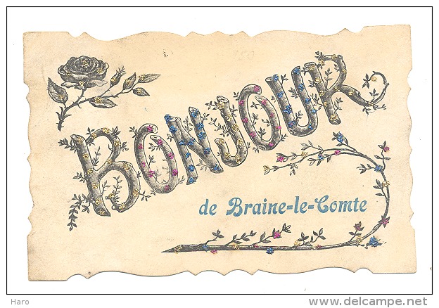 Bonjour De BRAINE - LE - COMTE - Carte Avec Paillettes  (Y317)b146 - Braine-le-Comte