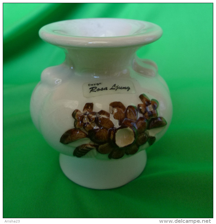 Vintage Scandinavian Pottery Sweden Keramik Design Rosa Ljung Candle Holder Candlestick Craquelure - Otros & Sin Clasificación