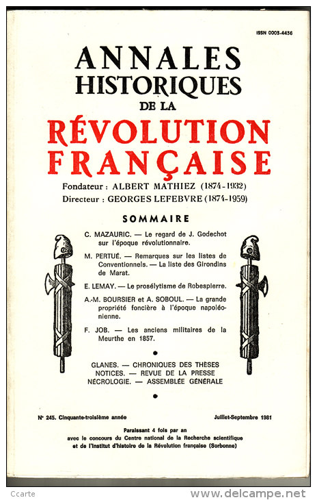 ANNALES HISTORIQUES DE LA REVOLUTION FRANCAISE  (Collectif) Broché N° 245 - Histoire