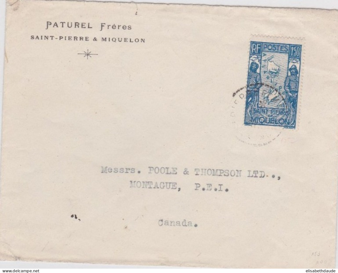 SPM - 1934? - ENVELOPPE COMMERCIALE Pour MONTAGUE (CANADA) - Storia Postale