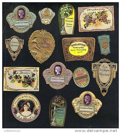 15 Etiquettes De Parfum, La Plupart Gaufrées Et Découpées. Art Nouveau Perfume Labels (Ref.34491) - Etiquettes