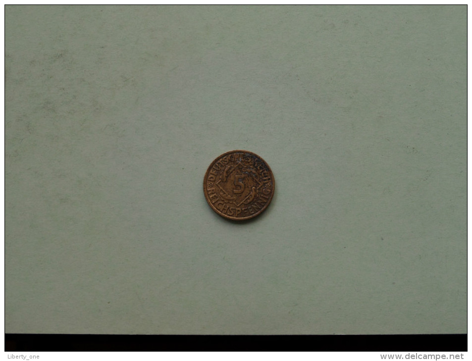 1936 J - 5 Reichspfennig / KM 39 ( Uncleaned Coin / For Grade, Please See Photo ) !! - 5 Reichspfennig