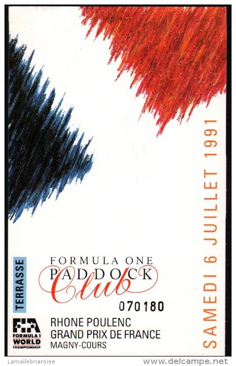 ENSEMBLE DES 3 FORMULA ONE PADDOCK TERRASSE (VENDREDI, SAMEDI ET DIMANCHE 7 JUILLET 1991) + 2 AUTOCOLLANTS ET POCHETTE - Autorennen - F1