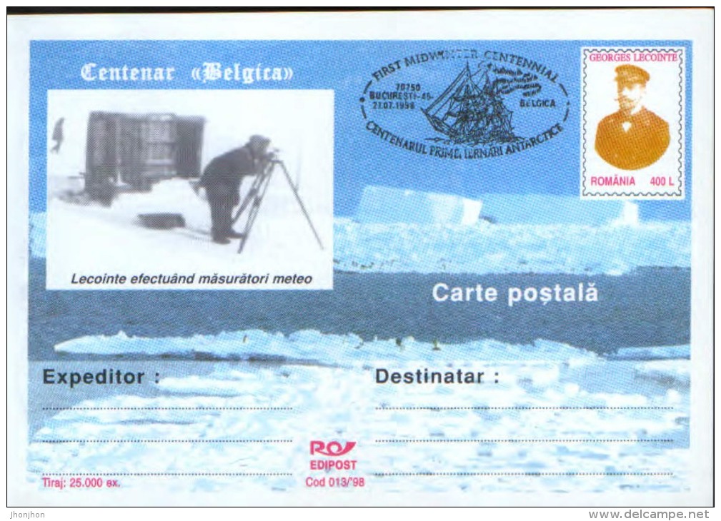 Romania, Stationery Postcard  1998- Centenary "Belgica",First Midwinter Centennial - Midwinter