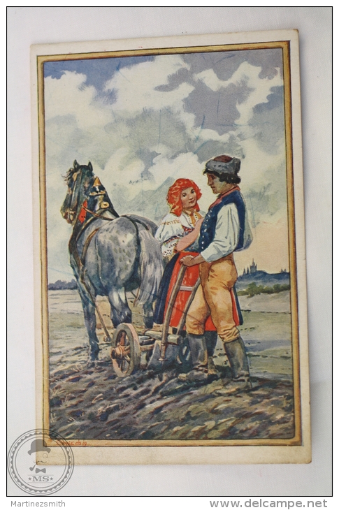 Old Illustrated Postcard Slovakia - Romantic Scene - Countryside - L. Novak: Na Poli - Unposted - Eslovaquia