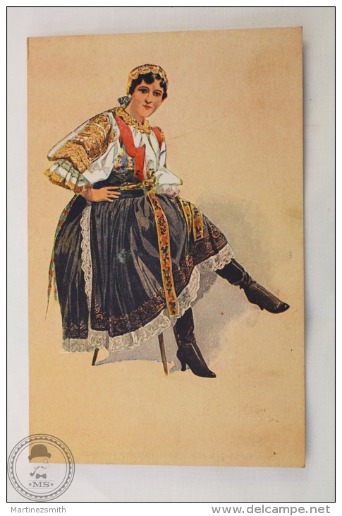 Old Illustrated Postcard Slovakia - Girl In Regional Costume - Devce Z Pisfan - Unposted - Eslovaquia