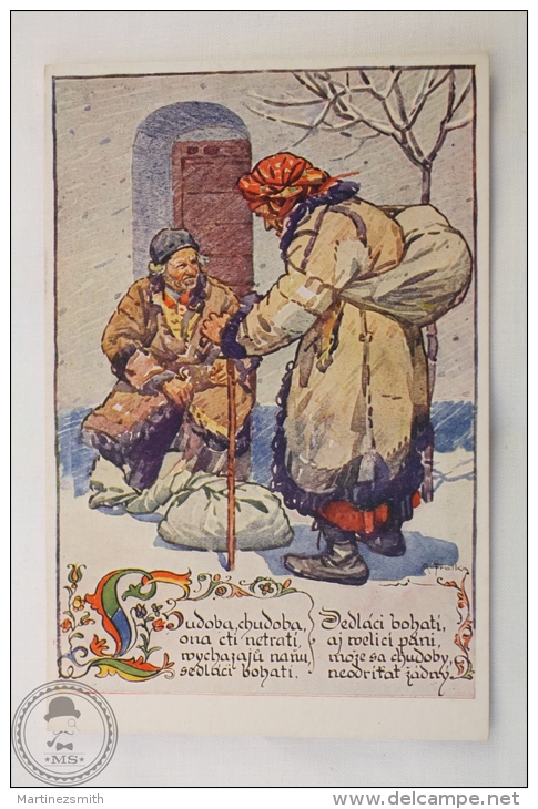 Old Illustrated Postcard Slovakia - Antos Frolka, Slovacké Písne Serie II - Chudoba/ Poverty - Eslovaquia